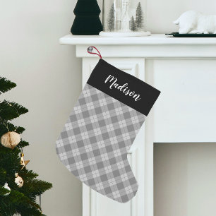 Calcetín Navideño Pequeño Elegante Cuadro Gris Personalizado