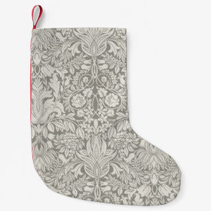 Calcetín Navideño Pequeño Elegante decoración floral de damasco blanco para