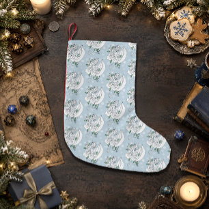 Calcetín Navideño Pequeño Elegante Dragón de Hielo Blanco Rosas Azules Fanta