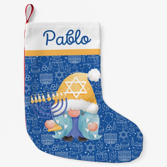 Calcetín Navideño Pequeño Elegante Dreidel Candles Hanukkah Estrella del Jud (Anverso)