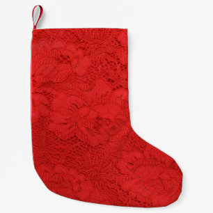 Calcetín Navideño Pequeño Elegante encaje rojo, textura perfecta