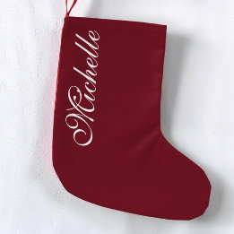 Calcetín Navideño Pequeño Elegante escritura rojo burdeos simple personaliza