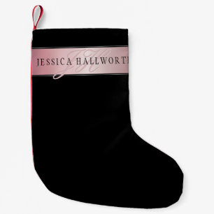 Calcetín Navideño Pequeño Elegante Falso Rosa Dorado Nombre e Iniciales