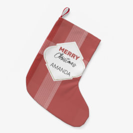 Calcetín Navideño Pequeño Elegante Feliz Navidad Tartan Burgundy