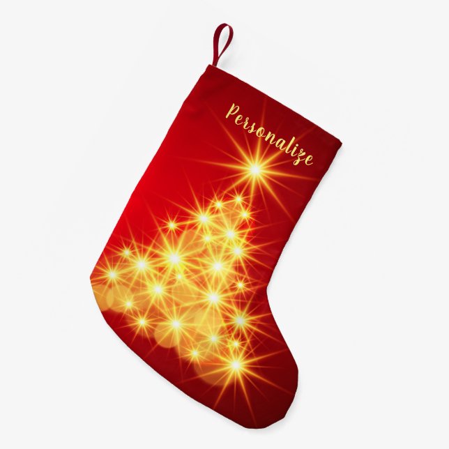 Calcetín Navideño Pequeño Elegante Fiesta de Árbol de Navidad con Luz de Oro (Frente (Colgado))