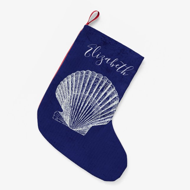 Calcetín Navideño Pequeño Elegante monograma de la cubierta costera (Frente (Colgado))