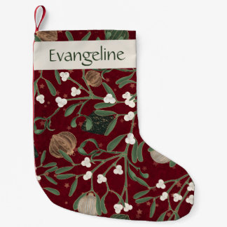 Calcetín Navideño Pequeño Elegante Muérdago Navideño con Bayas Invernal Nomb