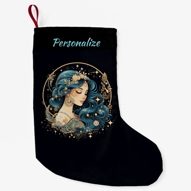 Calcetín Navideño Pequeño Elegante Mujer Celestial Boho Chic Navidad (Anverso)