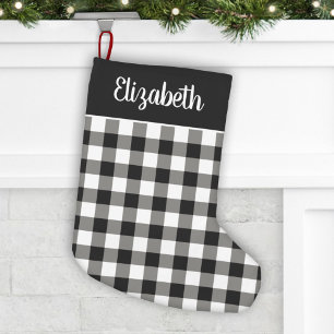 Calcetín Navideño Pequeño Elegante nombre en letra script con cuadros de búf