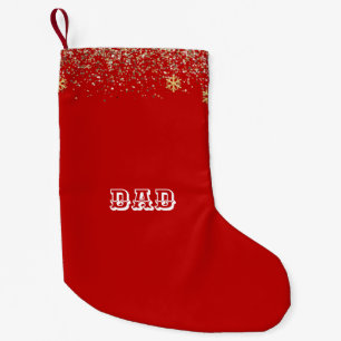 Calcetín Navideño Pequeño Elegante oro Copo de nieve cayendo Navidades Rojo