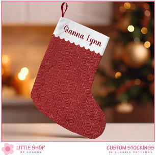 Calcetín Navideño Pequeño Elegante patrón de panal de abeja rojo con monogra