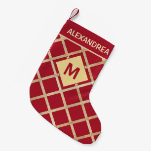 Calcetín Navideño Pequeño Elegante Red Gold Monogramed Personalize