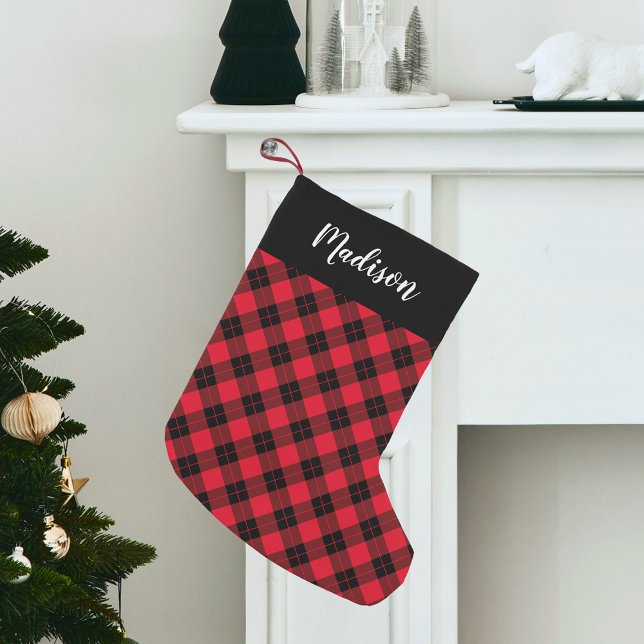 Calcetín Navideño Pequeño Elegante rojo y negro grapa personalizado (Subido por el creador)