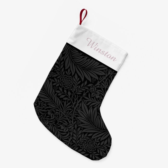 Calcetín Navideño Pequeño Elegante Rubor floral negro personalizado rosa (Frente (Colgado))