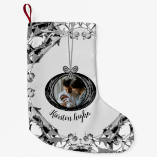 Calcetín Navideño Pequeño Elegante Script Photo Gifts Ornamentos de Navidad