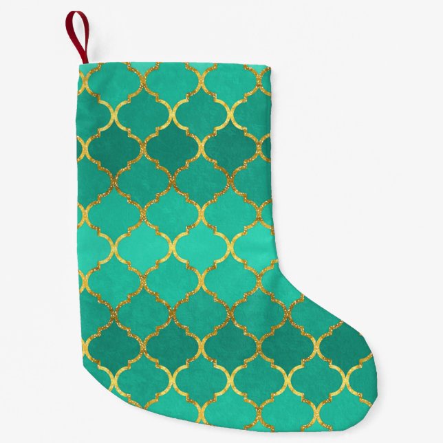 Calcetín Navideño Pequeño Elegante trendy purpurina quatrefoil (Anverso)