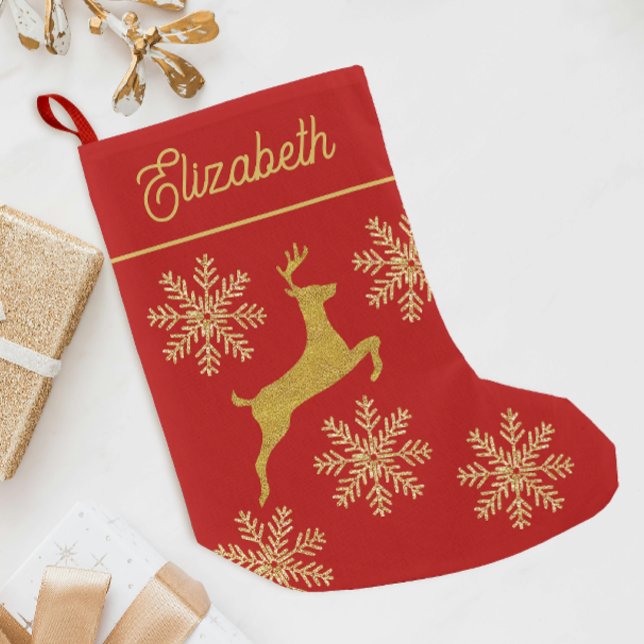 Calcetín Navideño Pequeño Elegantes Navidades Purpurinoso Rojo Y Copos De Ni (Subido por el creador)