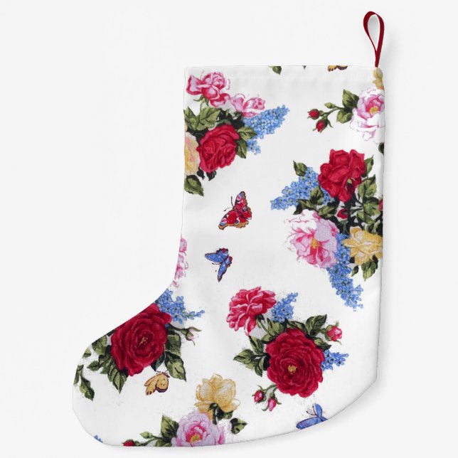 Calcetín Navideño Pequeño Elegantes rosas de cosecha femenina florida (Reverso)