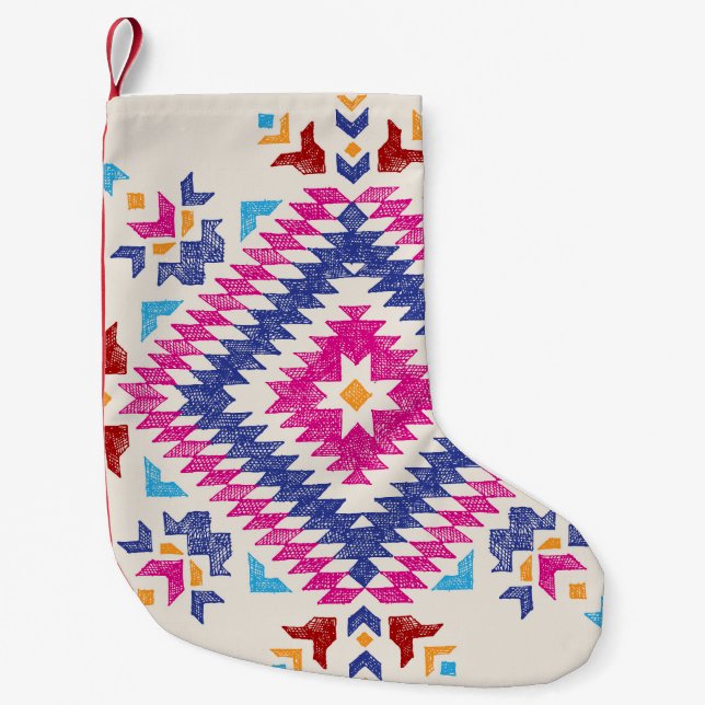Calcetín Navideño Pequeño Elemento de diseño tribal de mano brillante. (Anverso)