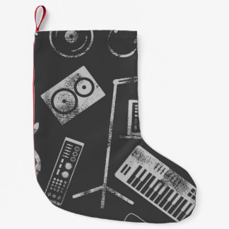 Calcetín Navideño Pequeño Elementos musicales: fondo inmaculado vintage.