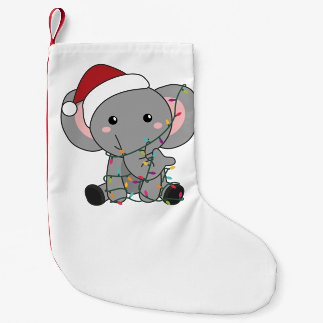Calcetín Navideño Pequeño Elephant Christmas Snow Winter Animals Elephants (Anverso)