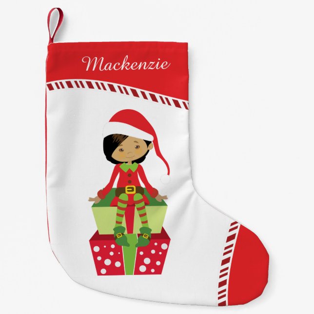 Calcetín Navideño Pequeño Elf Chica personalizado (Anverso)