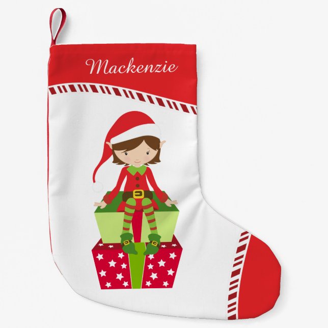 Calcetín Navideño Pequeño Elf Chica personalizado (Anverso)