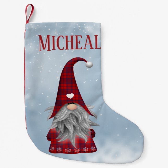 Calcetín Navideño Pequeño Elfo de vacaciones personalizado negro y rojo con  (Anverso)