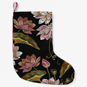 Calcetín Navideño Pequeño Embroidery Lotus Flowers Patrón sin problemas