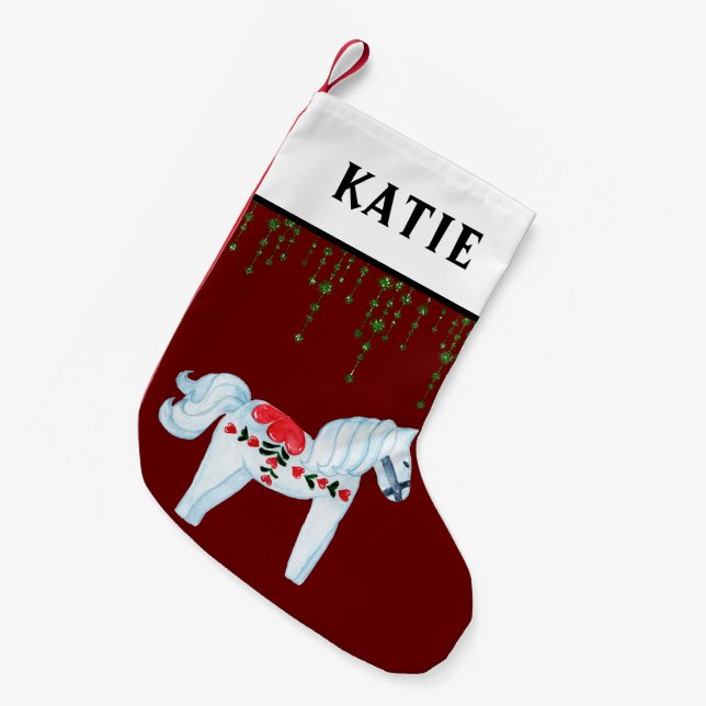 Calcetín Navideño Pequeño Encantadores Navidades de caballos y Purpurinas ve (Frente (Colgado))