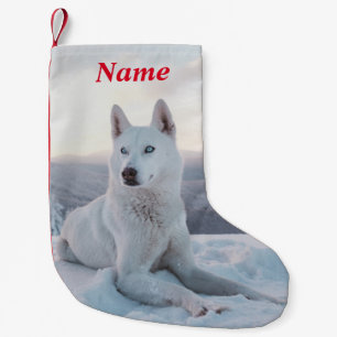 Calcetín Navideño Pequeño Encantando Perro blanco Husky en la nieve