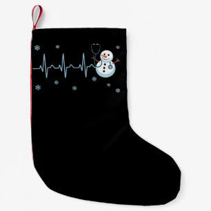 Calcetín Navideño Pequeño Enfermera Ritmo Cardíaco Muñeco de Nieve Navidad