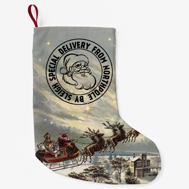 Calcetín Navideño Pequeño Entrega especial del Polo Norte por Sleigh Stockin (Anverso)