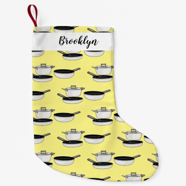 Calcetín Navideño Pequeño Equipo de cocina ilustracion personalizado (Anverso)