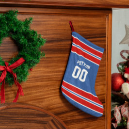 Calcetín Navideño Pequeño Equipo de fútbol azul, rojo y blanco real personal