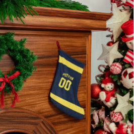 Calcetín Navideño Pequeño Equipo de fútbol azul y oro personalizado