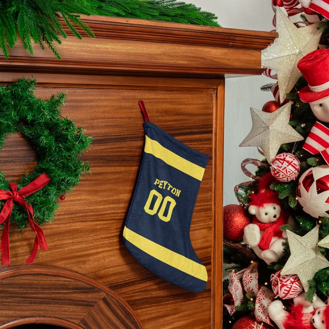 Calcetín Navideño Pequeño Equipo de fútbol azul y oro personalizado (Subido por el creador)