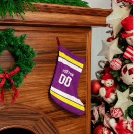 Calcetín Navideño Pequeño Equipo de fútbol morado, dorado y blanco personali