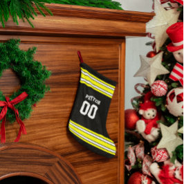 Calcetín Navideño Pequeño Equipo de fútbol negro y oro personalizado