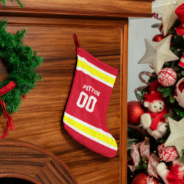 Calcetín Navideño Pequeño Equipo de fútbol rojo, dorado y blanco personaliza