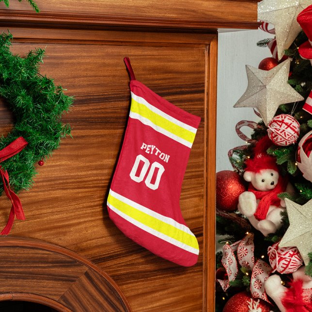 Calcetín Navideño Pequeño Equipo de fútbol rojo, dorado y blanco personaliza (Subido por el creador)