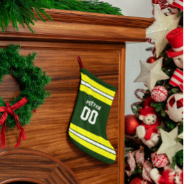 Calcetín Navideño Pequeño Equipo de fútbol verde y amarillo personalizado