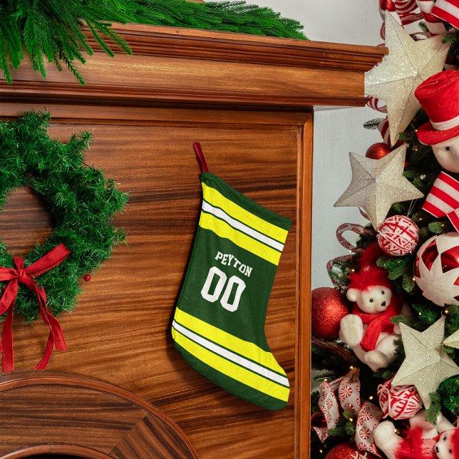 Calcetín Navideño Pequeño Equipo de fútbol verde y amarillo personalizado (Subido por el creador)