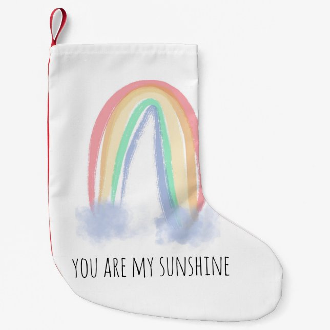 Calcetín Navideño Pequeño Eres mi arcoiris pintado con una acuarela brillant (Anverso)