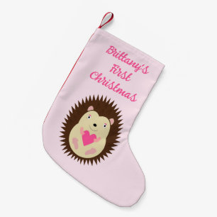 Calcetín Navideño Pequeño Erizo Bebé Niña Rosa Bonito Personalizado