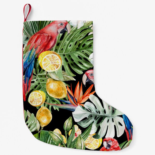 Calcetín Navideño Pequeño Escape exótico: Paraíso acuarela (Anverso)