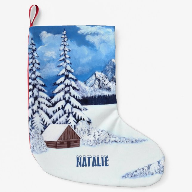 Calcetín Navideño Pequeño Escena de las maravillas de invierno (Anverso)