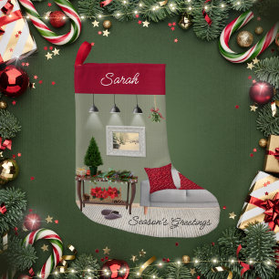 Calcetín Navideño Pequeño Escena de Navidades de Quaint