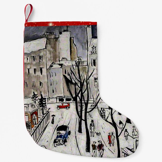 Calcetín Navideño Pequeño Escena de Nieve en París, 1926 (Anverso)
