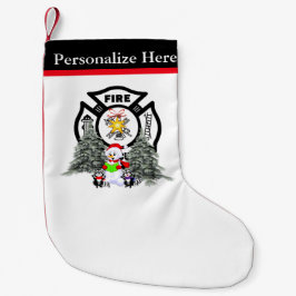 Calcetín Navideño Pequeño Escena del departamento del fuego del navidad